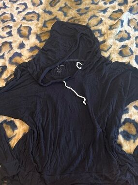 Andrea Jovine Black Hooded Pullover with White Embroidery
